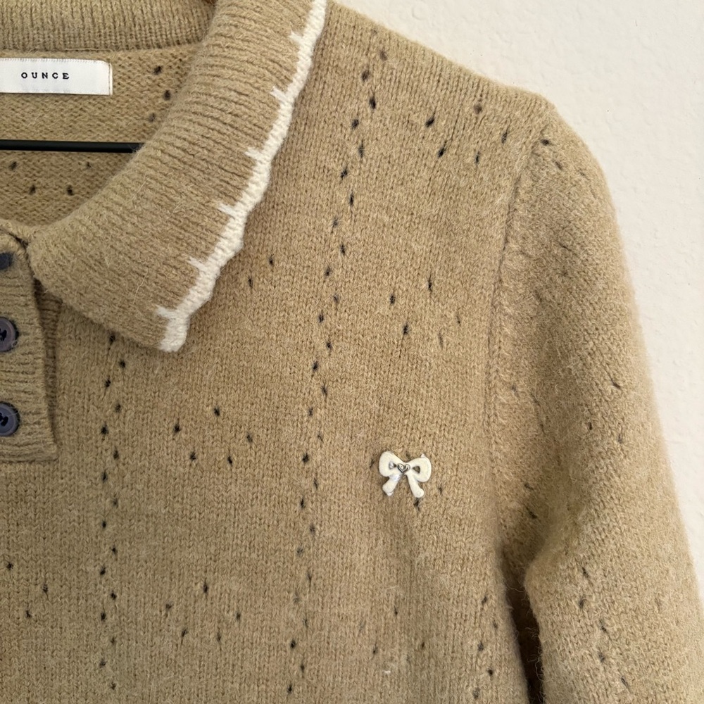 Ounce Pointelle Collared Sweater in Khaki - Picture 3 of 6